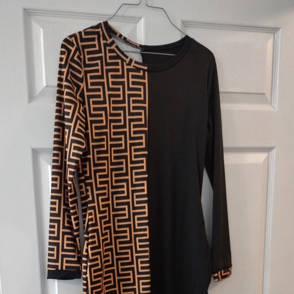 Print Contrast long straight dress - Picture 2 of 6